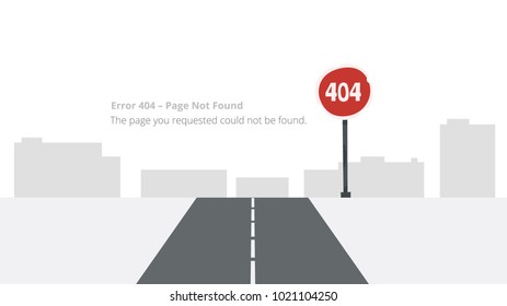 Error 404 Page Layout Design With Road and Sign. The Page You Requested Could Not Be Found. Vector Illustration