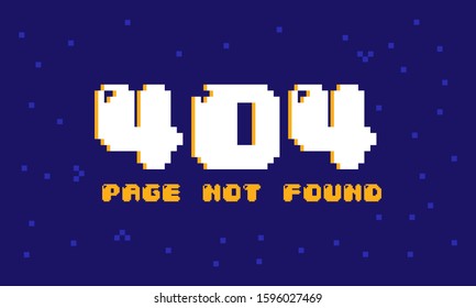 Error 404 page layout vector design. Website 404 page creative concept. 8 bit 404 page design. Retro error page.