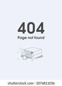 Error 404 page layout vector design with empty box and a little pigeon. 404 web page error creative design