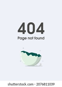 Error 404 page layout vector design with broken egg shell. 404 web page error creative design