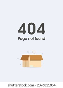 Error 404 page layout vector design with empty cardboard box. 404 web page error creative design