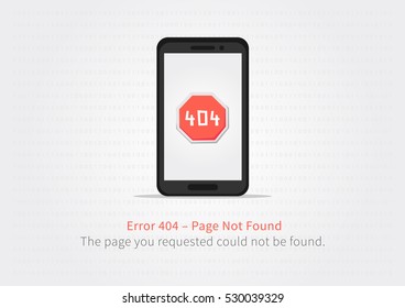 Error 404 page layout vector design. Website 404 page creative concept with mobile phone (smartphone). Modern 404 page not found concept. The page you requested could not be found.