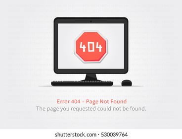 Error 404 page layout vector design. Website 404 page creative concept with desktop. 404 web error creative design. Modern 404 webpage not found concept. The page you requested could not be found.