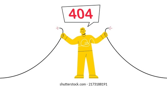 Error 404 Page Layout. Website 404 Page Error With Service Man And Broken Connection Creative Concept. Modern 404 Page Not Found Concept. Colorful Vector Illustration
