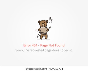 Error 404 page with little bear with empty honey pot vector design. Website 404 page creative concept. 404 web page error creative design. Modern 404 page not found concept.

