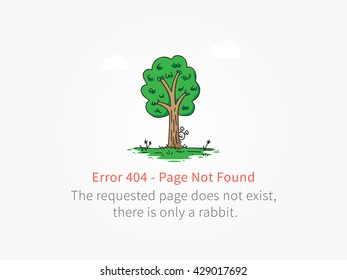 Error 404 page with a little rabbit behind a tree  vector design. Website 404 page creative concept. 404 web page error creative design. Modern 404 page not found concept.