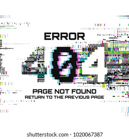 Error 404 page not found. Error with glitch effect on screen. Vector template for your design.