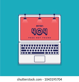 Error 404 page not found. Vector Illustration of Laptop with billboard lights on top. Broken Website Page