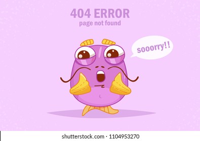 Error 404, page not found. Funny fish. Vector isolated illustration. Cartoon character