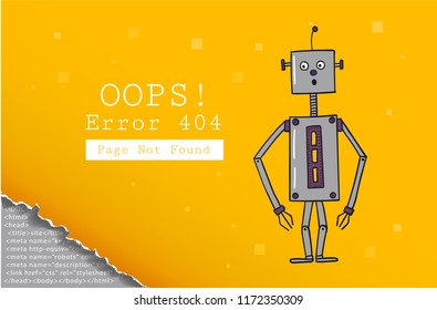 Error 404. Page not found. Design template with text and Robot. Illustration for a website. Oops the problem of connection.