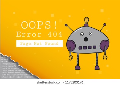 Error 404. Page not found. Design template with text and Robot. Illustration for a website. Oops the problem of connection.