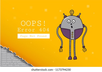 Error 404. Page not found. Design template with text and Robot. Illustration for a website. Oops the problem of connection.