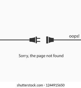 error 404, page not found, socket, connection error, vector flat style, abstract background for web page, error page with humor, minimal design