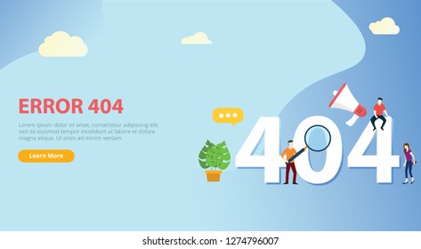 error 404 page not found website template with people team working together with blue background - vector