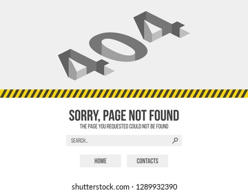 Error 404 page not found. Website 404 web failure. Oops trouble internet warning design. Vector illustration template