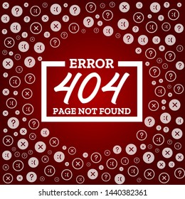 Error 404, page not found, text and sings on red background
