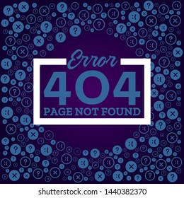 Error 404, page not found, blue lettering on purple background with objects