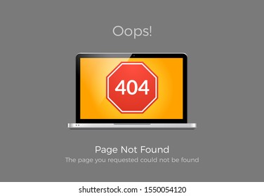 Error 404 page not found. Website 404 web failure. Oops trouble internet warning design.
