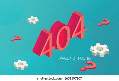 Error 404 page not found in fluid style with gears and red question marks
