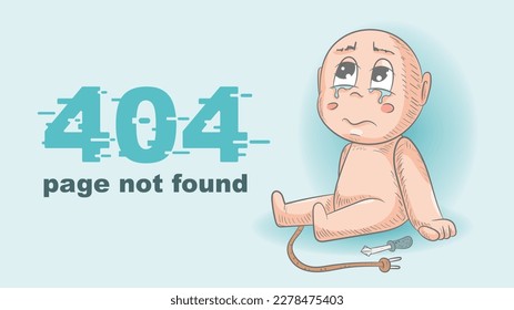 error 404 page not found, illustration of a small chibi who sits next to a screwdriver and a broken wire, for the design