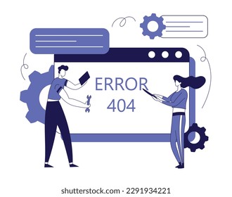Error 404 page not found concept with tiny people flat vector illustration.