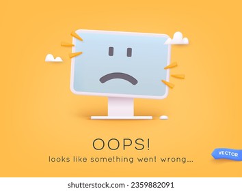 Error 404 page not found. Page not found text. Oops Looks like something went wrong. 3D Web Vector Illustrations.