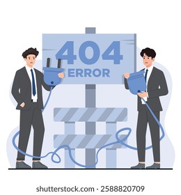 Error 404 page not found concept with missing webpage message and broken link notification