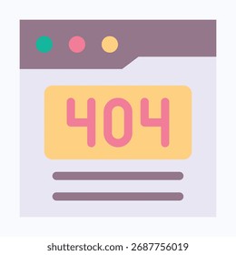 Error 404 Page Not Found Icon Inside Browser Window, Isolated Vector Flat Style Icon. 
