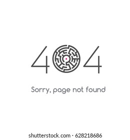 Error 404 page not found. Stylised zero in the form of a labyrinth