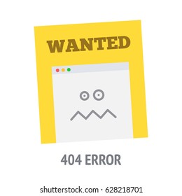 Error 404 page not found. A poster in the form of a search for a page. Wanted