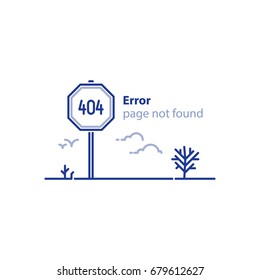 Error 404 page not found concept illustration, webpage banner, search result message, vector line design