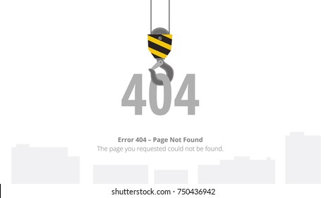 Error 404 Page Not Found Template With Crane Hook. Vector Illustration