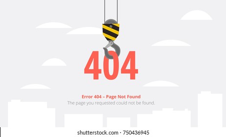 Error 404 Page Not Found Template With Crane Hook. Vector Illustration