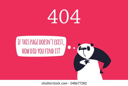 Error 404 page. Thoughtful Panda asks the philosophical question. Error page design template. Layered file. Clipping mask used.
