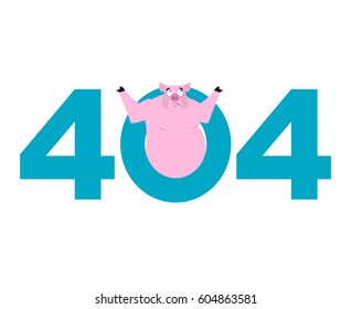 Error 404. pig surprise. Page not found template for web site. piggy does not know and is surprised. Page lost and found message. problem disconnect
