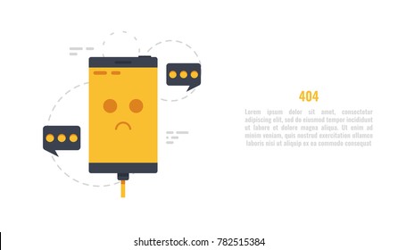 error 404, sad mobile phone, page not found concept flat vector illustration