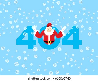 Error 404. Santa Claus is surprise. Page not found template for web site. Christmas grandfather does not know and is surprised. Page lost and found message. problem disconnect