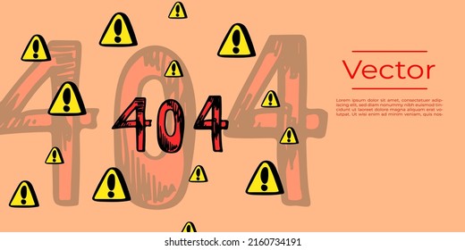Error 404 sketch vector illustration. Tech problem website crash hand drawn background. Computer bugs media banner