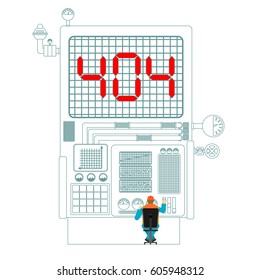 Error 404. System production failure. Page not found template for web site. fault Factory. Page lost and found message. problem disconnect