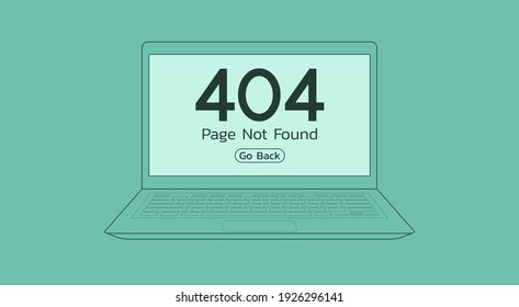 Error 404 unavailable web page not found on laptop concept, flat vector illustration