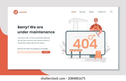 Error 404 under maintenance illustration message on website page or landing page design