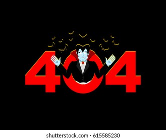 Error 404. vampire surprise. Page not found template for web site. Dracula does not know and is surprised. Page lost and found message.