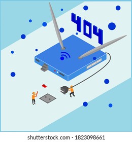 Error 404. Vector illustration for the site for any resolution. 3d router.