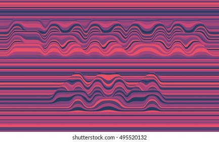 Error 404. Vector striped background. Abstract color waves. Sound wave oscillation. Funky curled lines. Elegant wavy texture. Surface distortion. Colorful background.