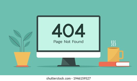 Error 404 web page not found on computer concept, flat vector design illustration