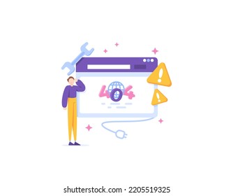 error 404. web server error. a user cannot access a website because an error occurred. is under maintenance. warning or notification. illustration concept design. graphic elements