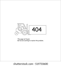  Error 404. Website template. This page not found. Forklift carries a box labeled 404. Minimalistic design. 