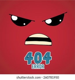 Error 404,angry face over  red color background