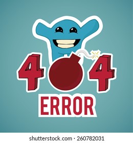 Error 404,happy monster and explosive text  on blue color background