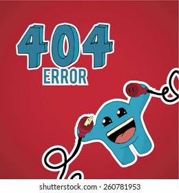 Error 404,happy monster  with plug and pin on red color background